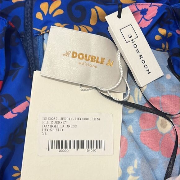 NWT LA Double J Damigella Dress Heckfield in Fluid Jersey Royal Blue Floral XL - Picture 13 of 15